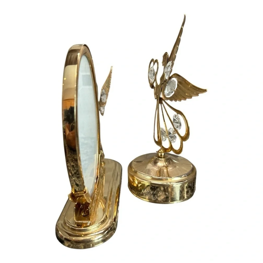 MOSCOT INC 24K Gold Plated Austrian Crystal  Picture Frame, Music Box Angel Set
